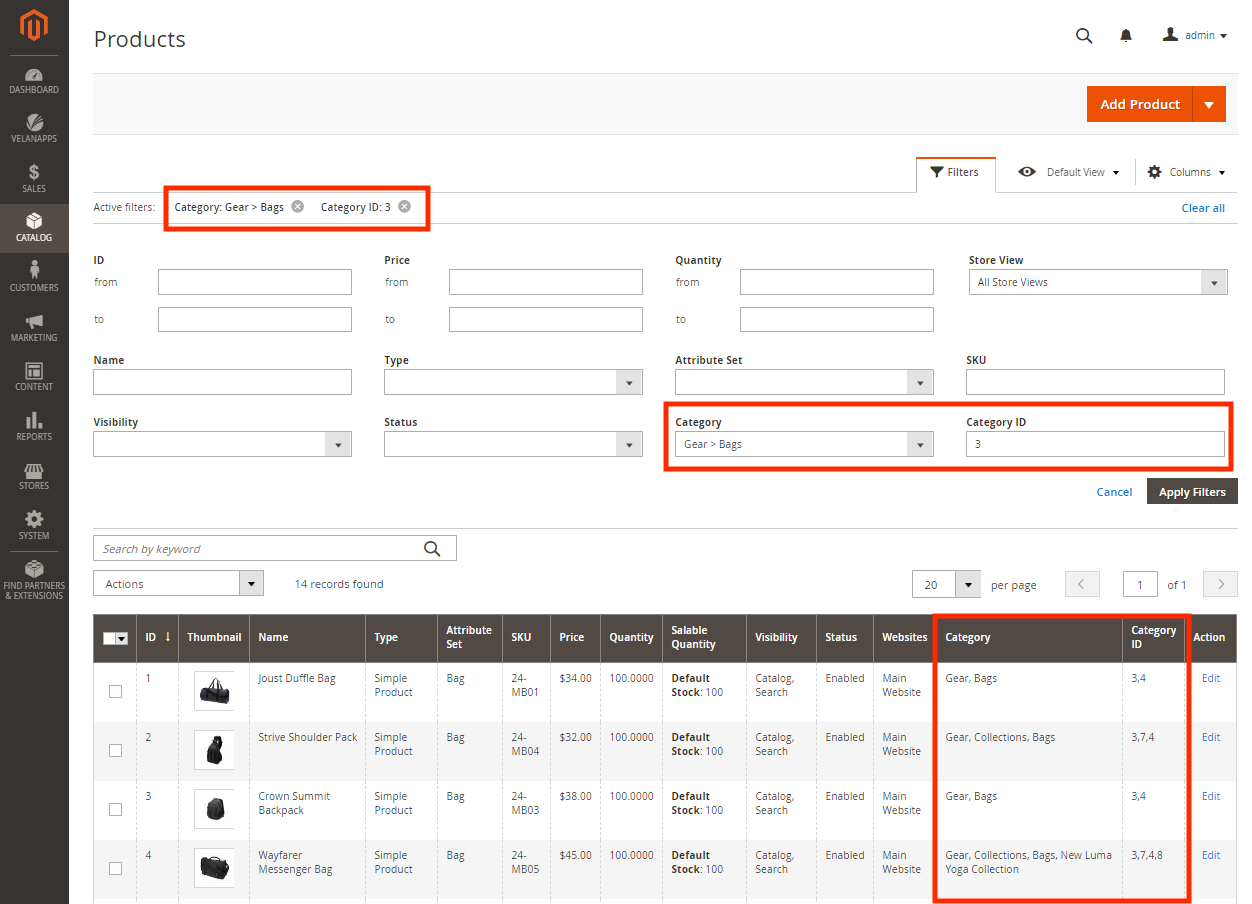Product Filter based on Categories for Magento 2 Admin for 36 CodeClerks
