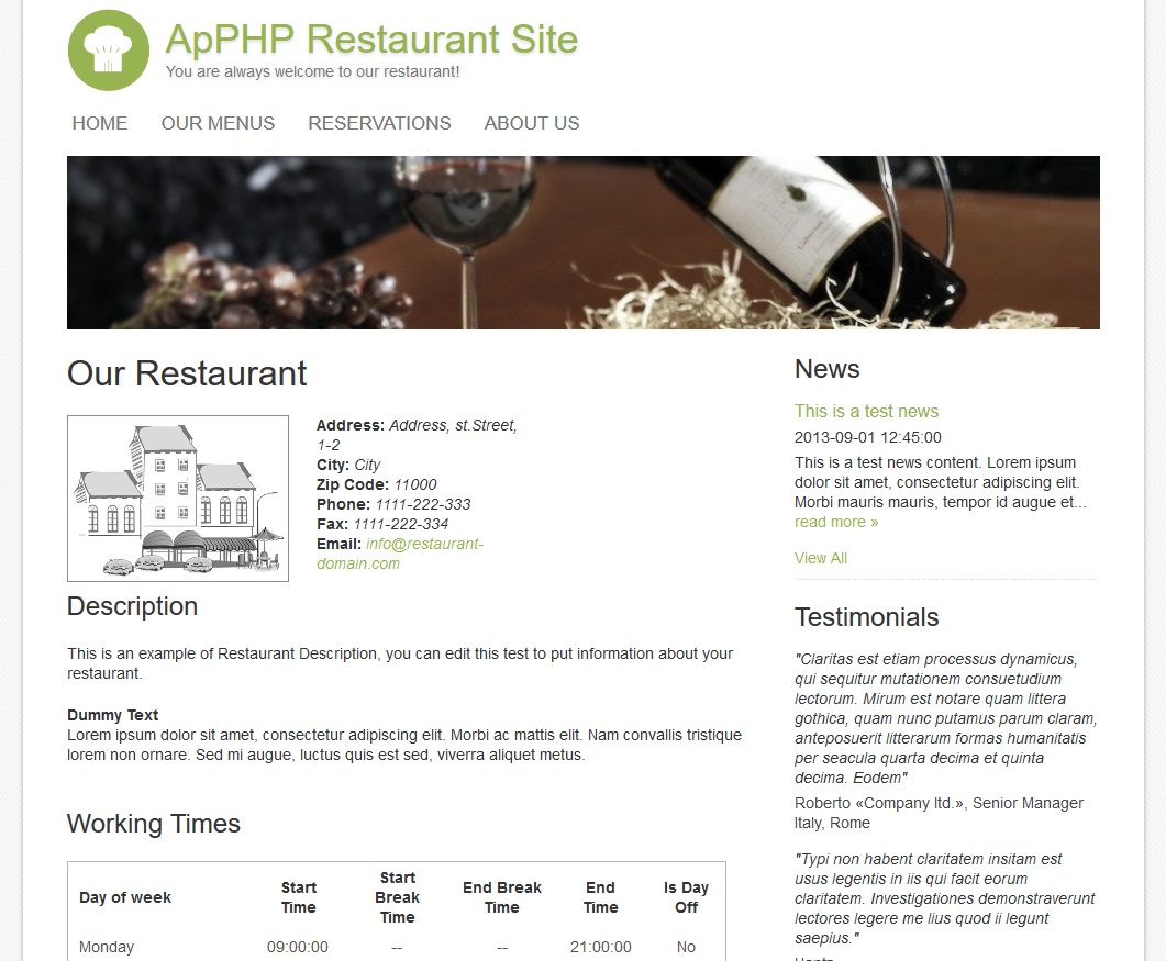PHP Restaurant Menu Online Site