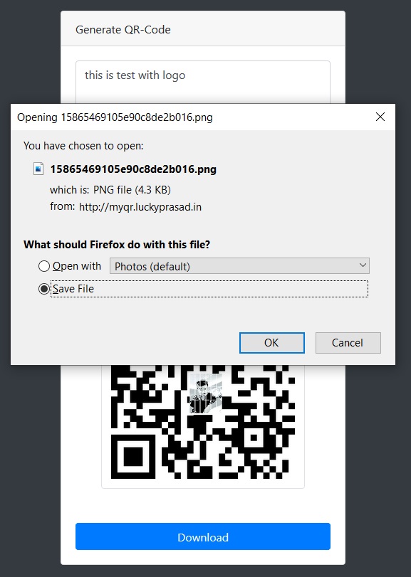 Generate QR-code with logo php codeigniter
