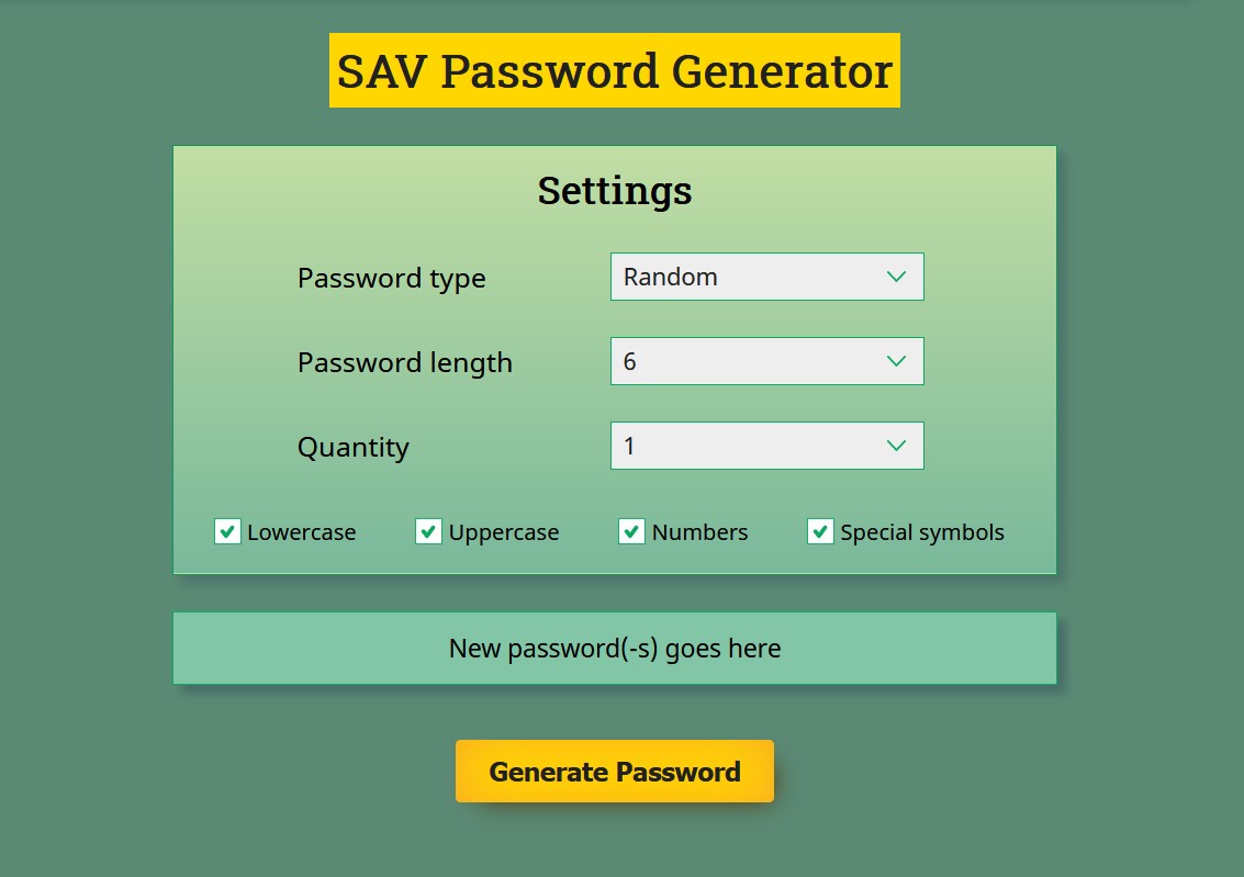 SAV Password Generator is a simple and convenient password generation script