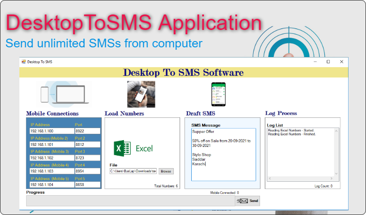 Desktop To SMS software and Android SMS server with Code