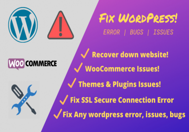 I will fix wordpress error,  issues,  bugs,  within 24hrs