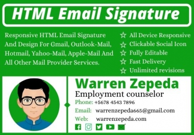 I will create a professional responsive clickable email signature