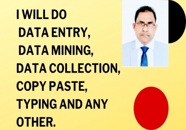 I will do Data entry, Data mining,  Data collection, Copy paste,  Typing and any other