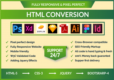 I will convert psd to html,  xd to html,  sketch responsive bootstrap