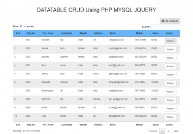 DATATABLE CRUD Using PHP MYSQL JQUERY