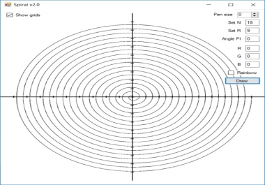 Spiral drawing program with source code and original spiral building formula
