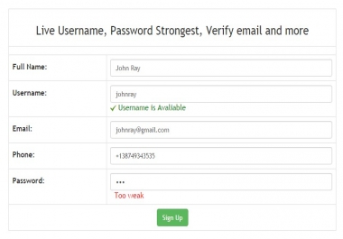 Secure Signup with live available username,  check password strongest and email verification.