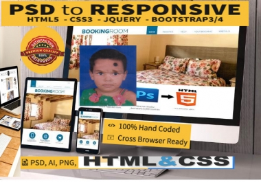Convert PSD to HTML with fully responsive and I can make that live preview